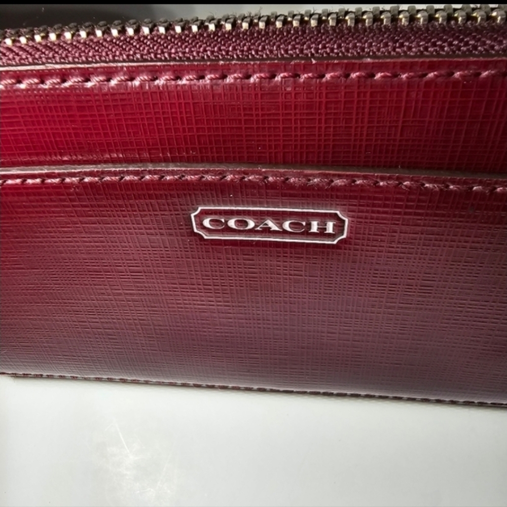 COACH Darcy Long Zip Around Wallet Burgundy Maroon Patent Leather F49963 Glossy